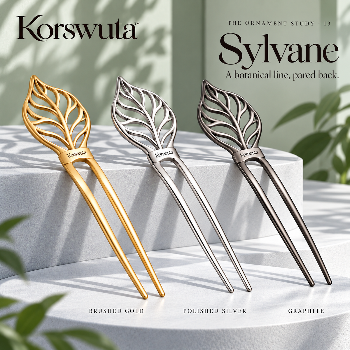 Korswuta™ Sylvane Leaf French Hair Pin — Openwork Metal U-Shaped Hair Fork for Women, Botanical Bun & Chignon Accessory