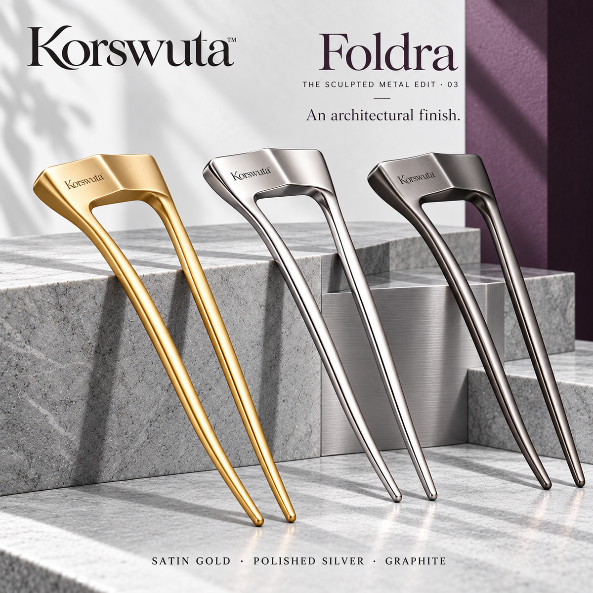 Korswuta™ Foldra Geometric French Hair Pin — Folded Metal U-Pin for Women, Brass Hair Fork for Buns, Chignons & Updos