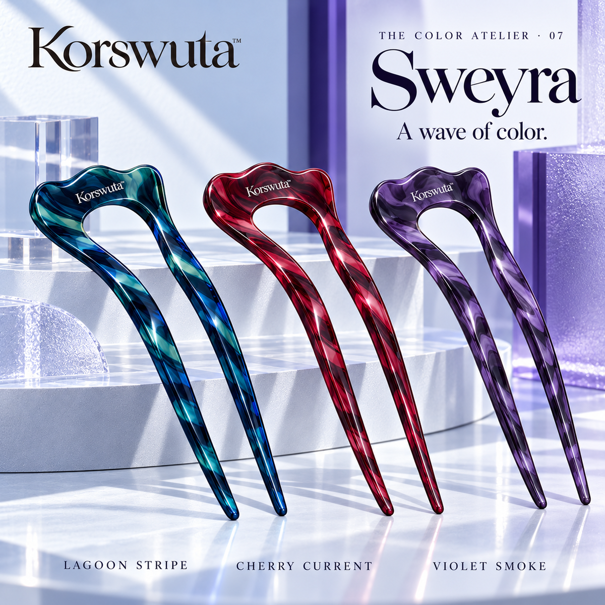 Korswuta™ Sweyra Wavy Acetate Hair Fork — French U-Shaped Hair Pin for Women, Curved Bun Holder & Updo Accessory