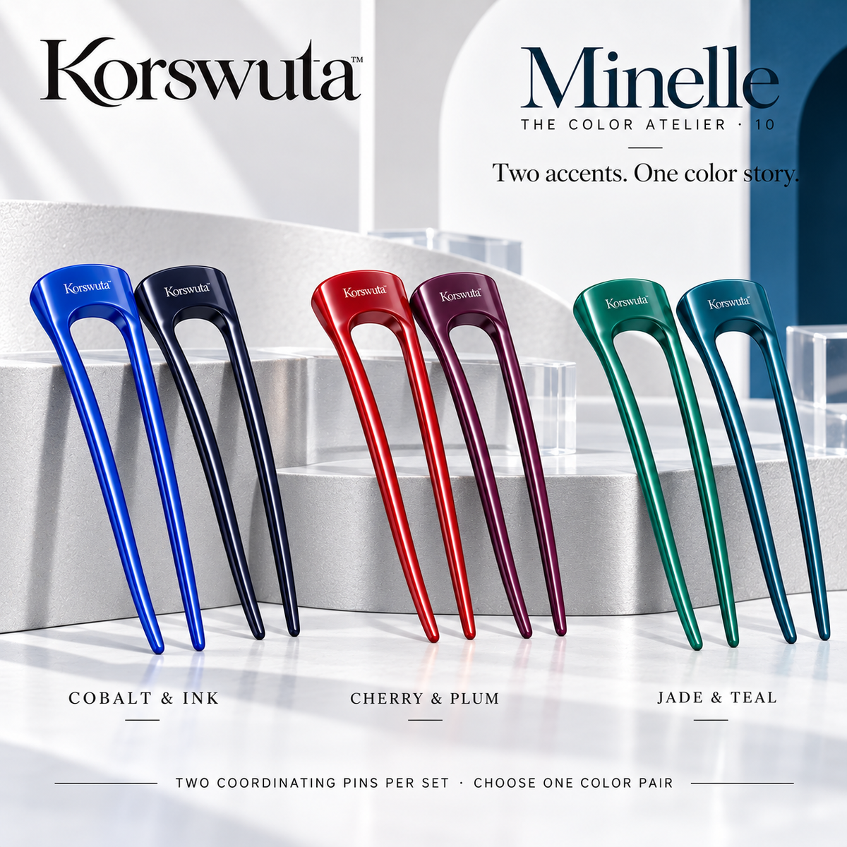 Korswuta™ Minelle Mini Acetate French Hair Pin Set — 2-Piece U-Shaped Hair Forks for Women, Half-Up Twists & Small Updo Accessories