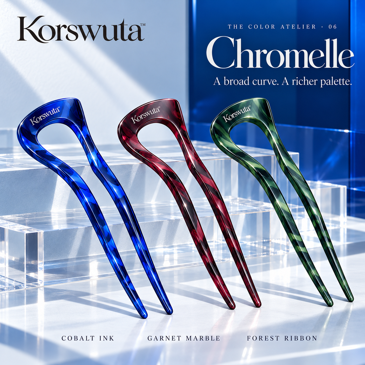 Korswuta™ Chromelle Acetate French Hair Pin — Wide-Arch U-Shaped Hair Fork for Women, Colorful Bun & Chignon Accessory