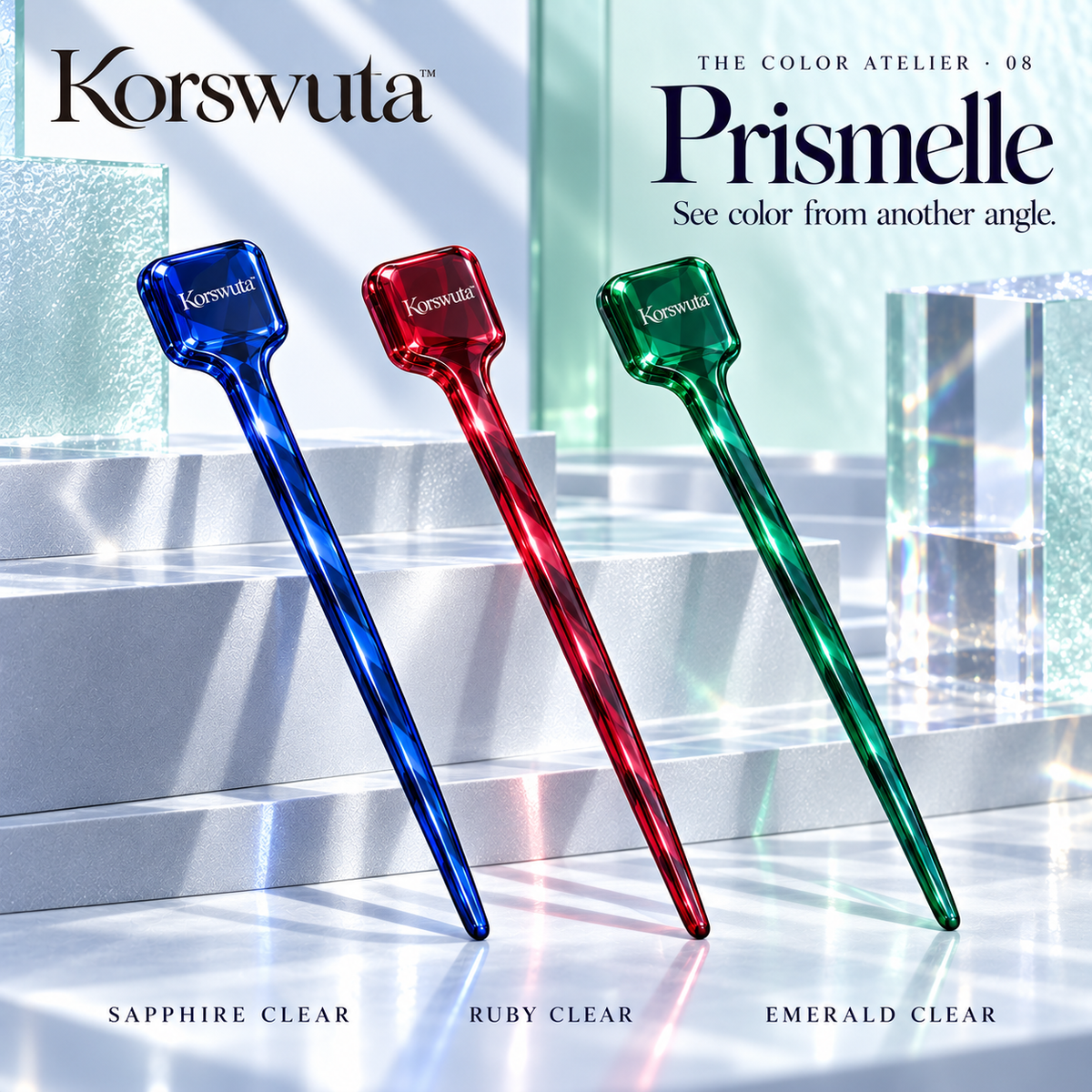 Korswuta™ Prismelle Faceted Acetate Hair Stick — Translucent Single-Prong Hair Pin for Women, Bun & Twist Styling Accessory