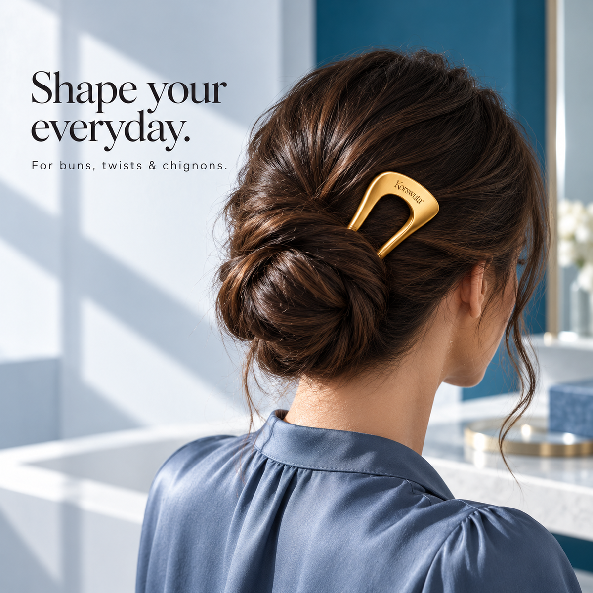 Korswuta™ Veyline Sculptural French Hair Pin — Metal U-Shaped Hair Fork for Women, Bun & Chignon Styling Accessory