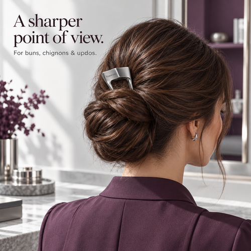 Korswuta™ Foldra Geometric French Hair Pin — Folded Metal U-Pin for Women, Brass Hair Fork for Buns, Chignons & Updos