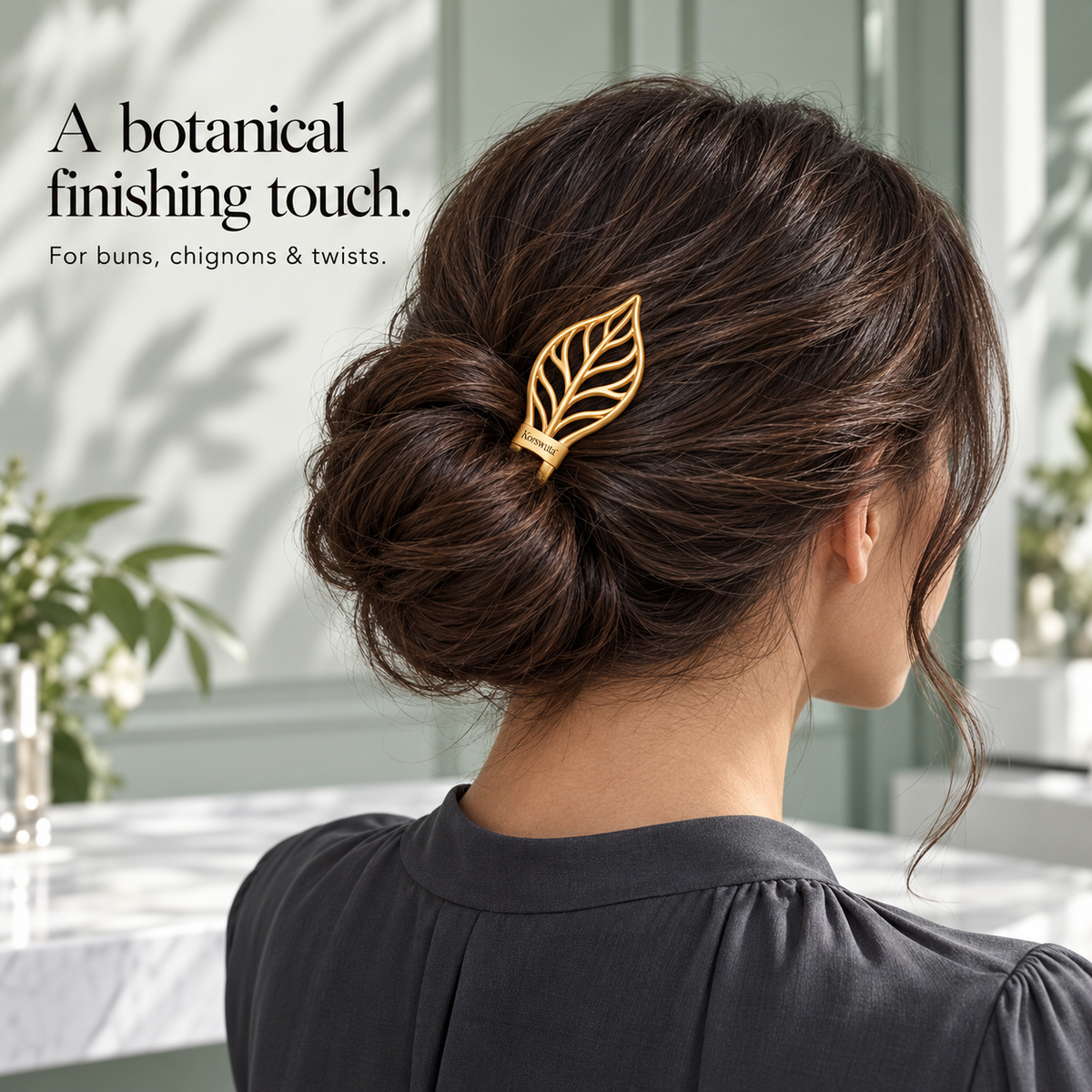 Korswuta™ Sylvane Leaf French Hair Pin — Openwork Metal U-Shaped Hair Fork for Women, Botanical Bun & Chignon Accessory