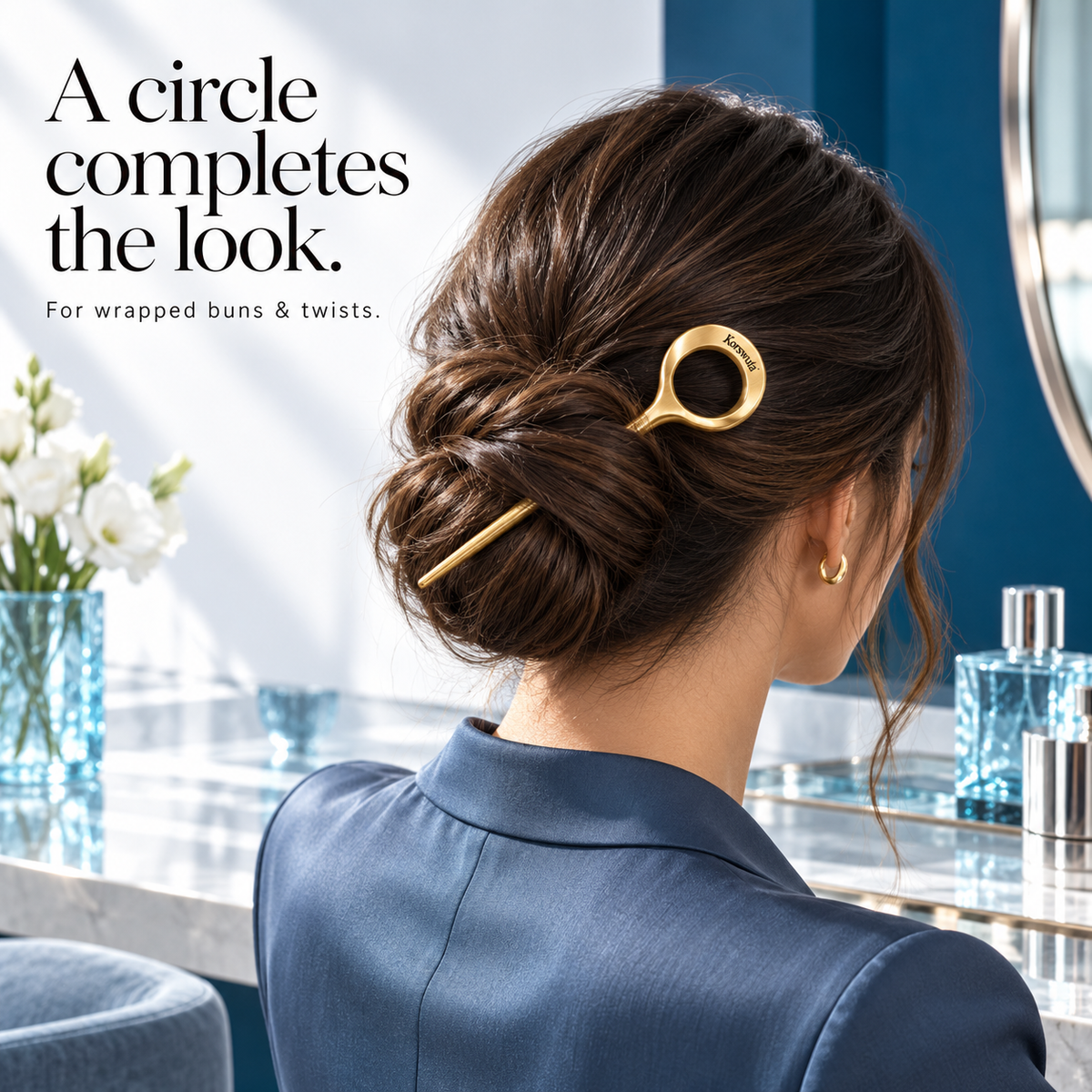 Korswuta™ Orelis Ring Hair Stick — Brass Single-Prong Hair Pin for Women, Metal Bun Stick & Chignon Styling Accessory