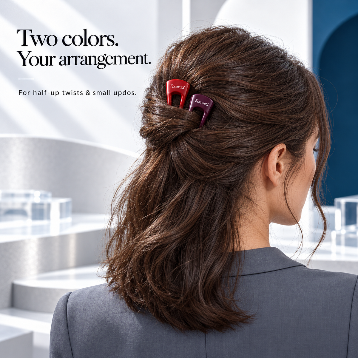 Korswuta™ Minelle Mini Acetate French Hair Pin Set — 2-Piece U-Shaped Hair Forks for Women, Half-Up Twists & Small Updo Accessories