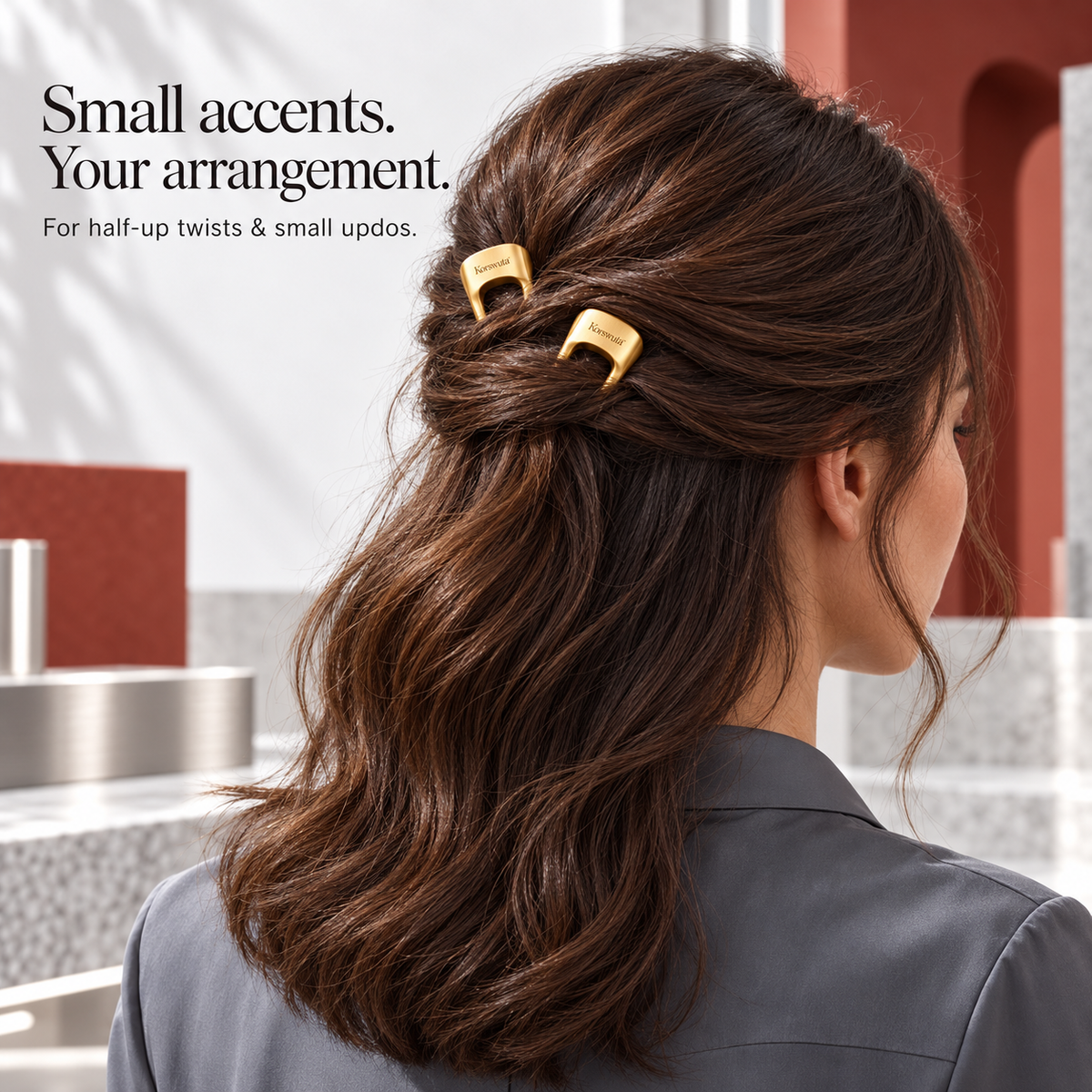 Korswuta™ Tavelle Mini French Hair Pin Set — 2-Piece Metal U-Shaped Hair Forks for Women, Half-Up Twists & Small Bun Styling