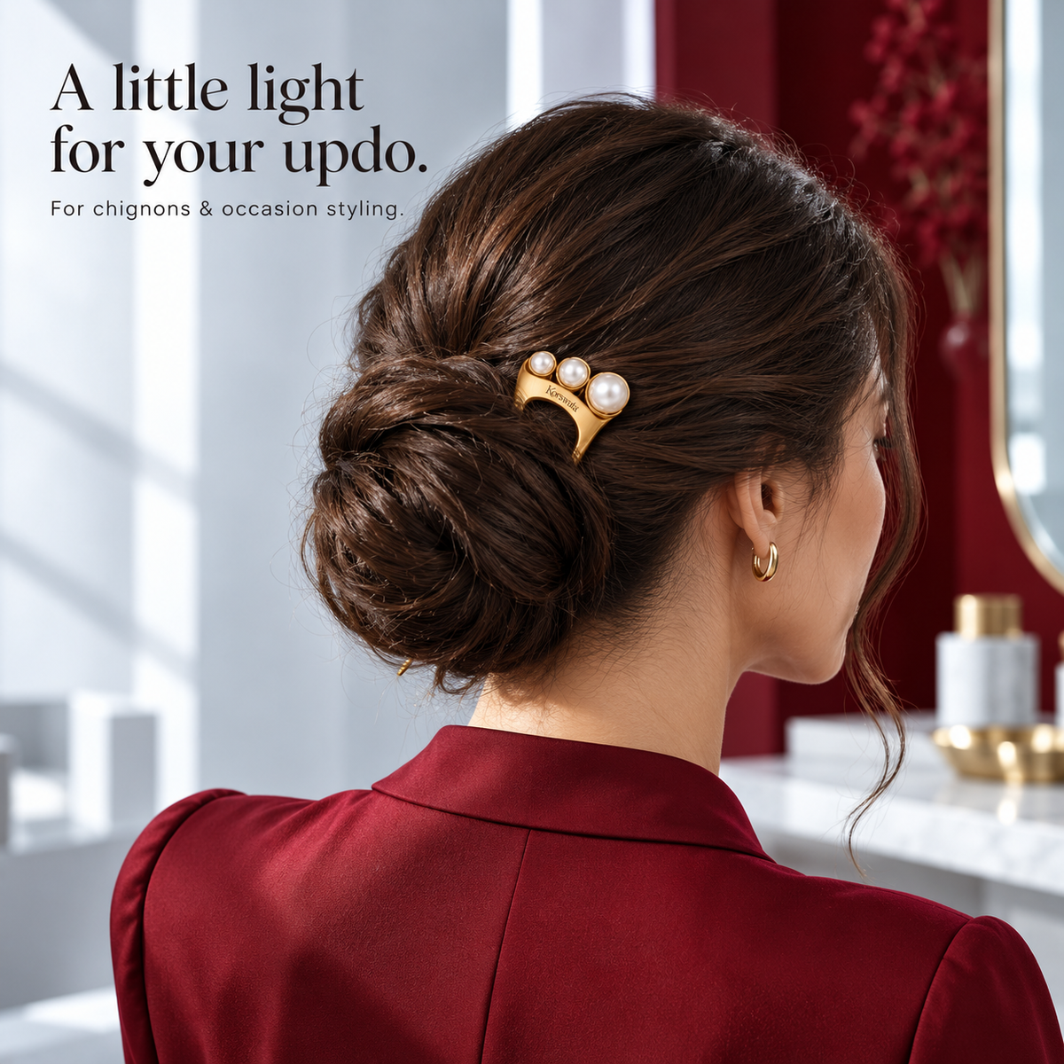 Korswuta™ Lunessa Faux Pearl French Hair Pin — Metal U-Shaped Hair Fork for Women, Pearl-Accent Bun, Chignon & Wedding Guest Accessory