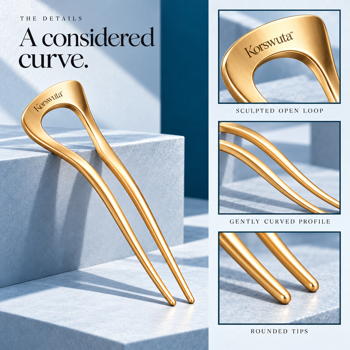 Korswuta™ Veyline Sculptural French Hair Pin — Metal U-Shaped Hair Fork for Women, Bun & Chignon Styling Accessory