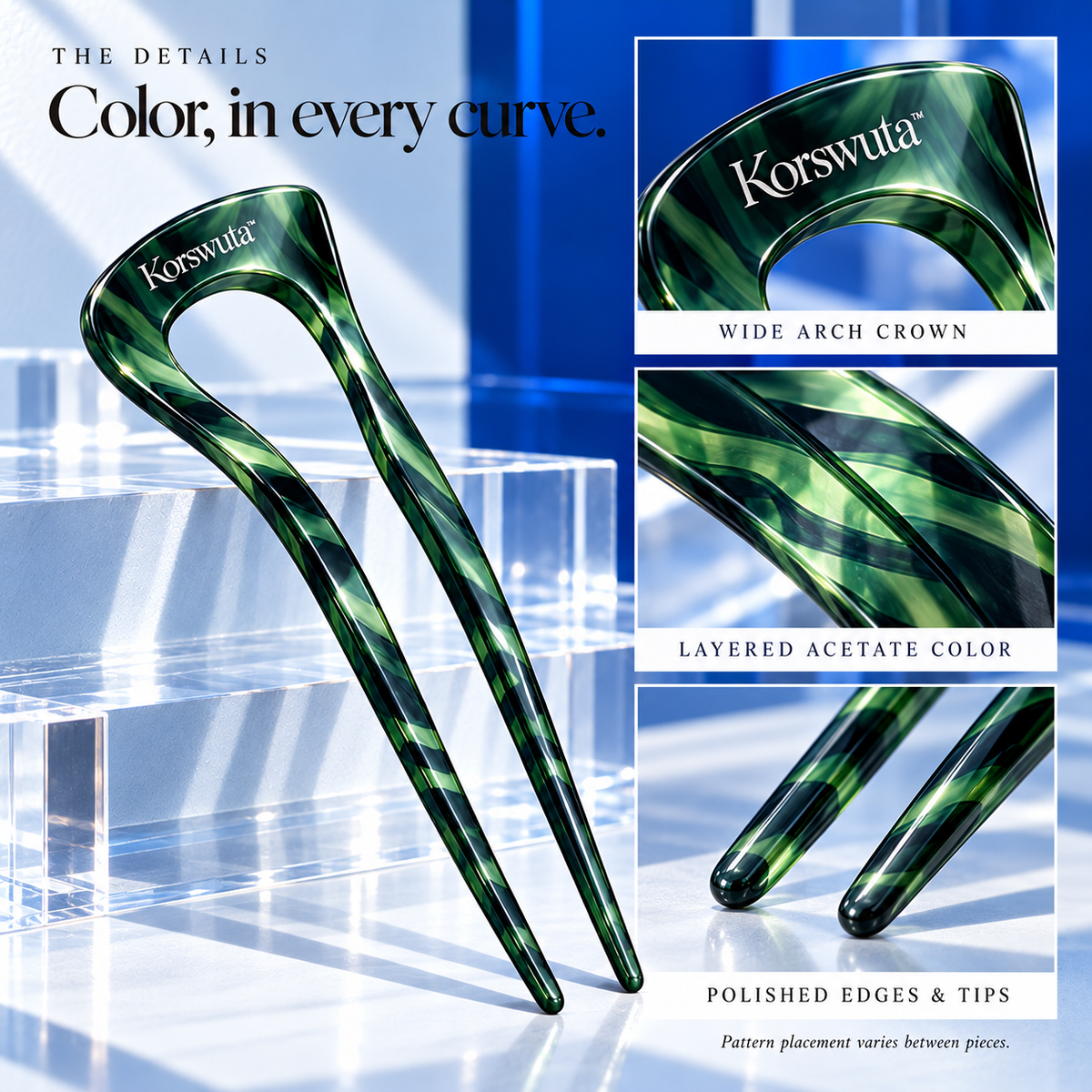 Korswuta™ Chromelle Acetate French Hair Pin — Wide-Arch U-Shaped Hair Fork for Women, Colorful Bun & Chignon Accessory