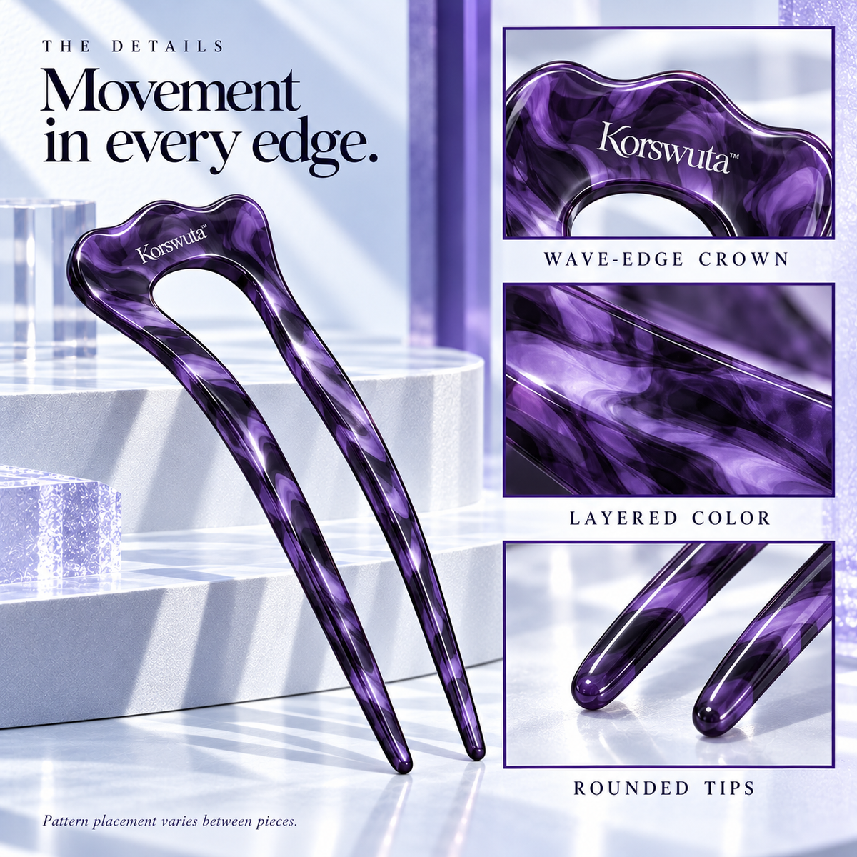 Korswuta™ Sweyra Wavy Acetate Hair Fork — French U-Shaped Hair Pin for Women, Curved Bun Holder & Updo Accessory