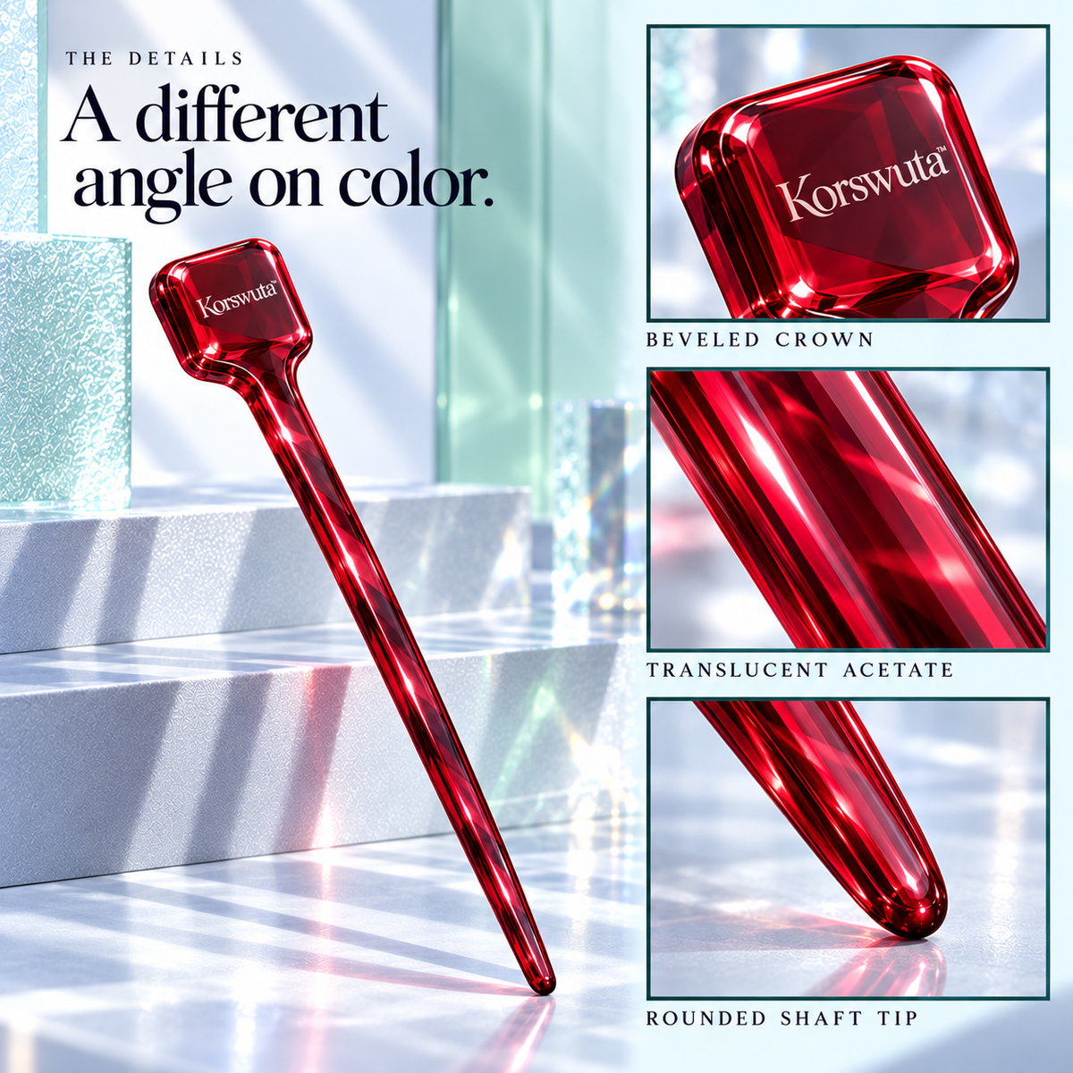 Korswuta™ Prismelle Faceted Acetate Hair Stick — Translucent Single-Prong Hair Pin for Women, Bun & Twist Styling Accessory