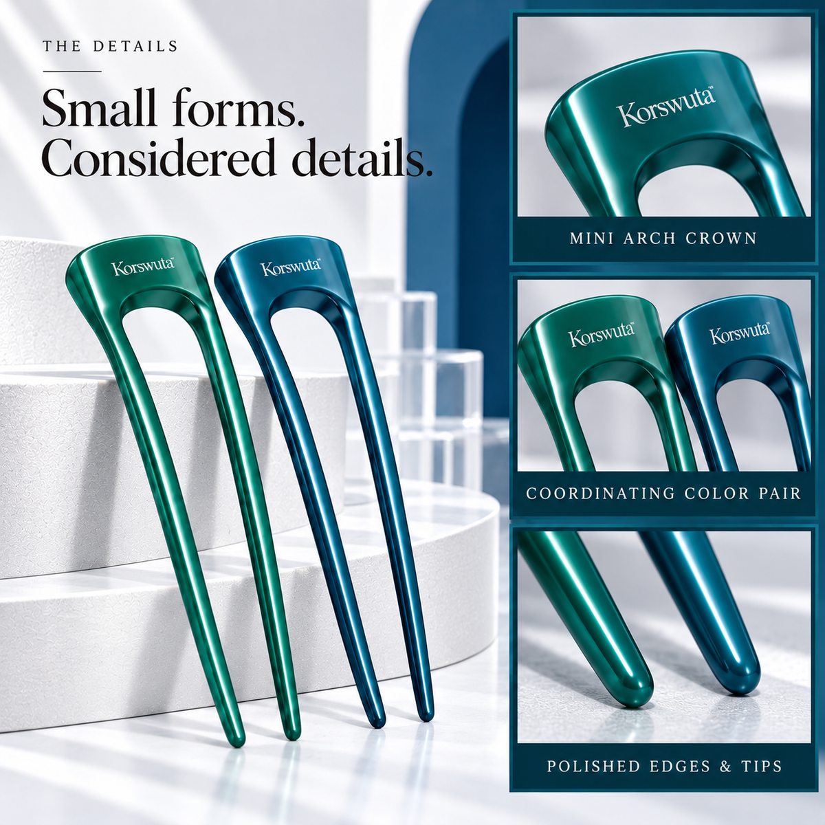 Korswuta™ Minelle Mini Acetate French Hair Pin Set — 2-Piece U-Shaped Hair Forks for Women, Half-Up Twists & Small Updo Accessories