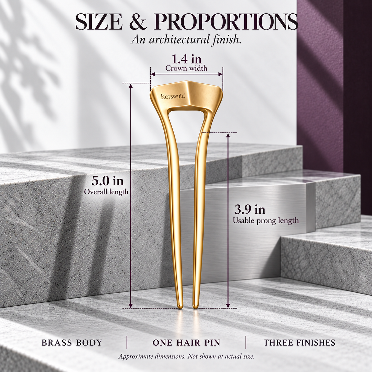 Korswuta™ Foldra Geometric French Hair Pin — Folded Metal U-Pin for Women, Brass Hair Fork for Buns, Chignons & Updos