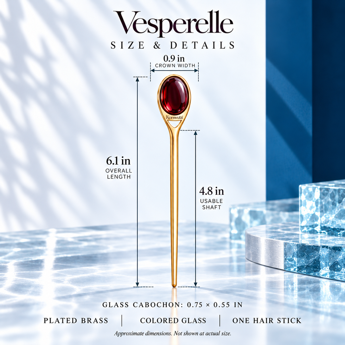 Korswuta™ Vesperelle Colored Glass Hair Stick — Metal Single-Prong Hair Pin for Women, Bezel-Set Bun & Evening Updo Accessory