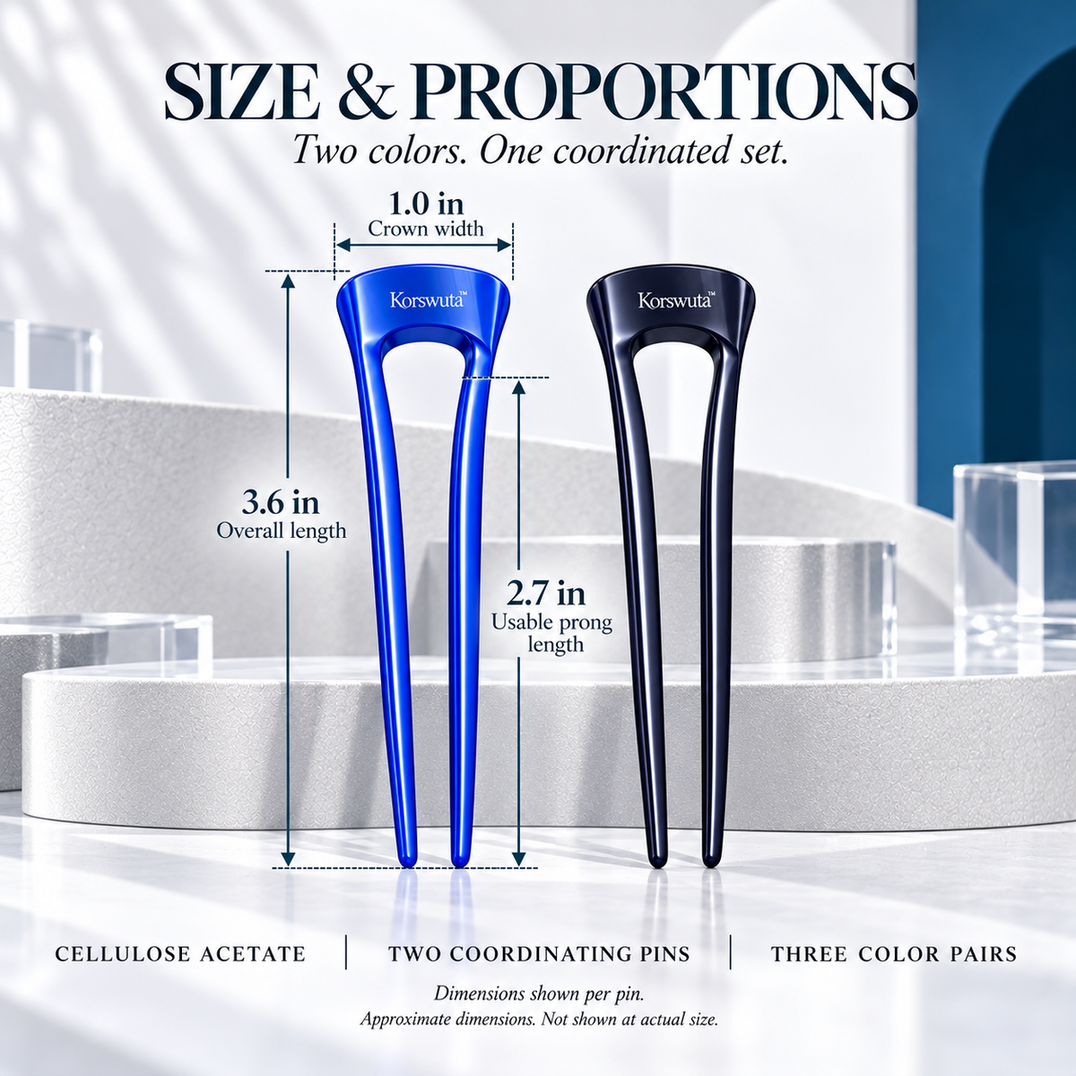 Korswuta™ Minelle Mini Acetate French Hair Pin Set — 2-Piece U-Shaped Hair Forks for Women, Half-Up Twists & Small Updo Accessories