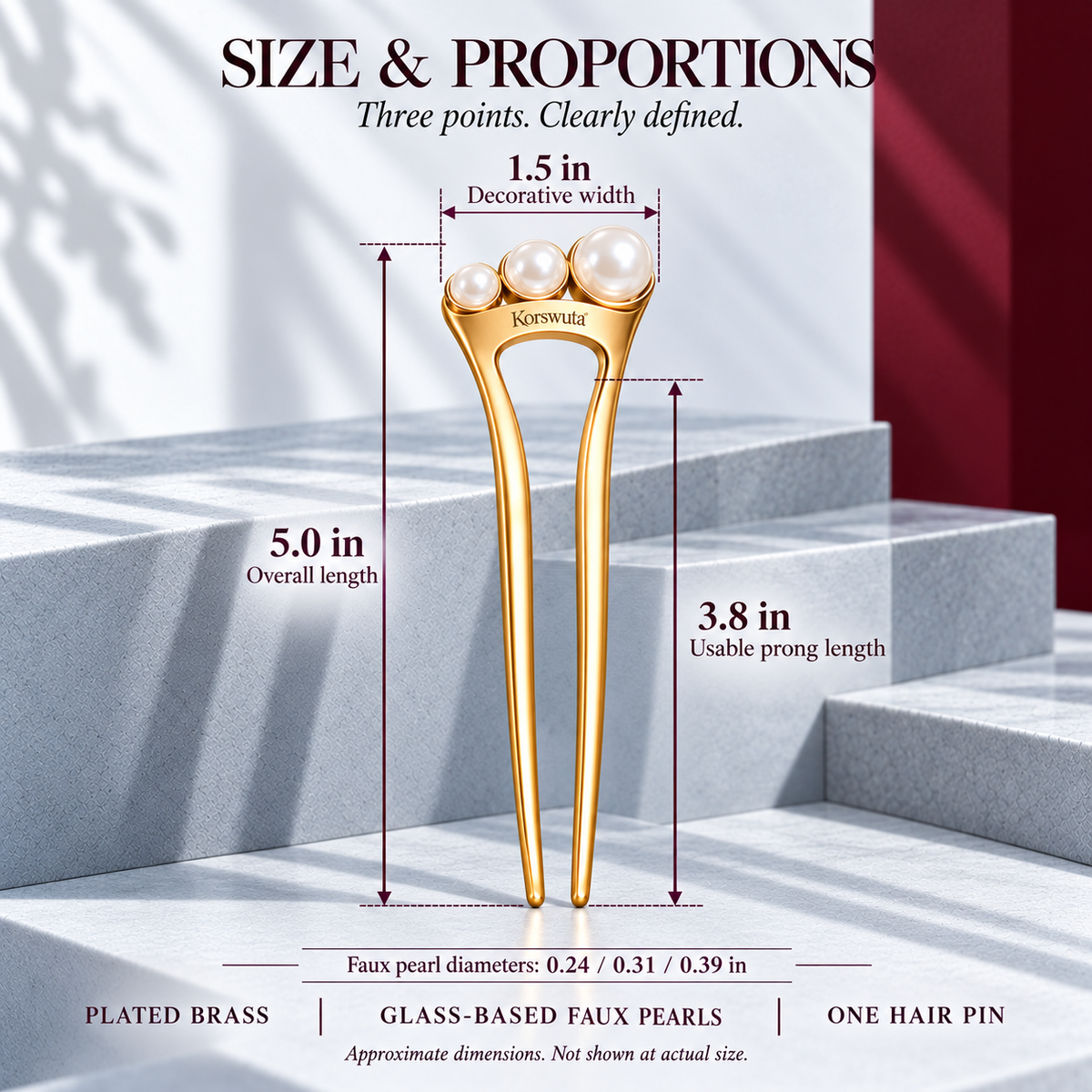 Korswuta™ Lunessa Faux Pearl French Hair Pin — Metal U-Shaped Hair Fork for Women, Pearl-Accent Bun, Chignon & Wedding Guest Accessory