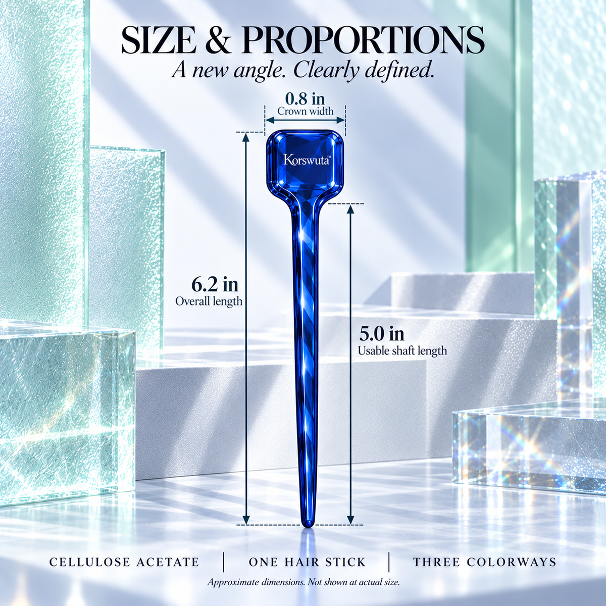 Korswuta™ Prismelle Faceted Acetate Hair Stick — Translucent Single-Prong Hair Pin for Women, Bun & Twist Styling Accessory