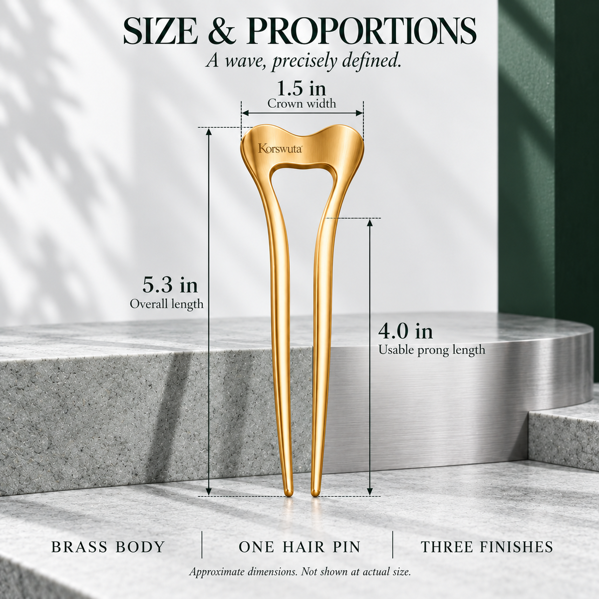 Korswuta™ Rillane Wave French Hair Pin — Brass U-Shaped Hair Fork for Women, Sculptural Bun Holder & Twist Styling Accessory