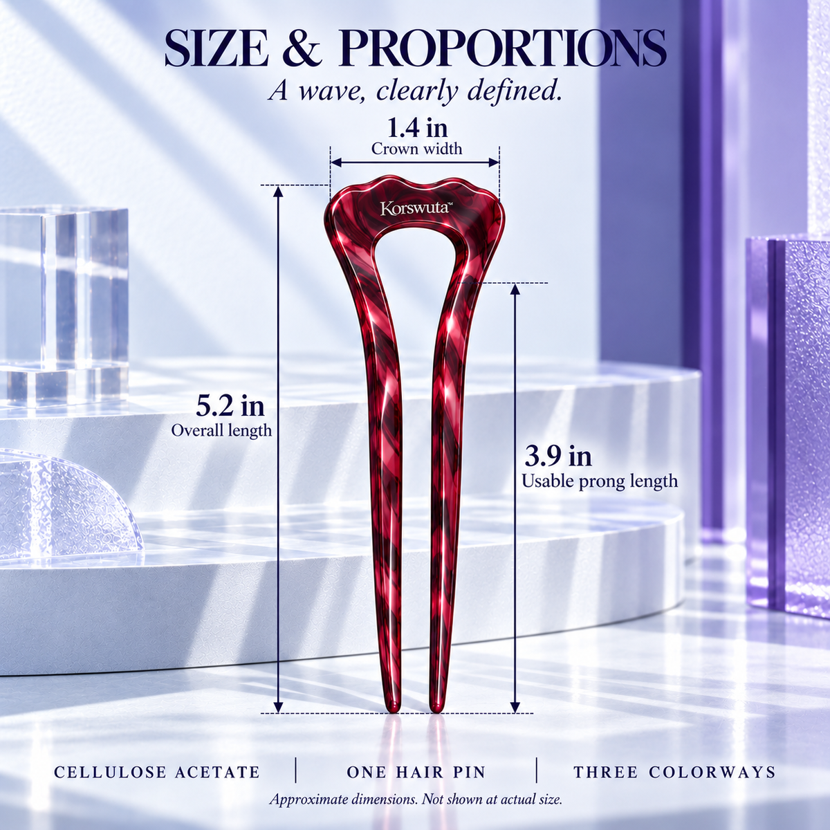 Korswuta™ Sweyra Wavy Acetate Hair Fork — French U-Shaped Hair Pin for Women, Curved Bun Holder & Updo Accessory